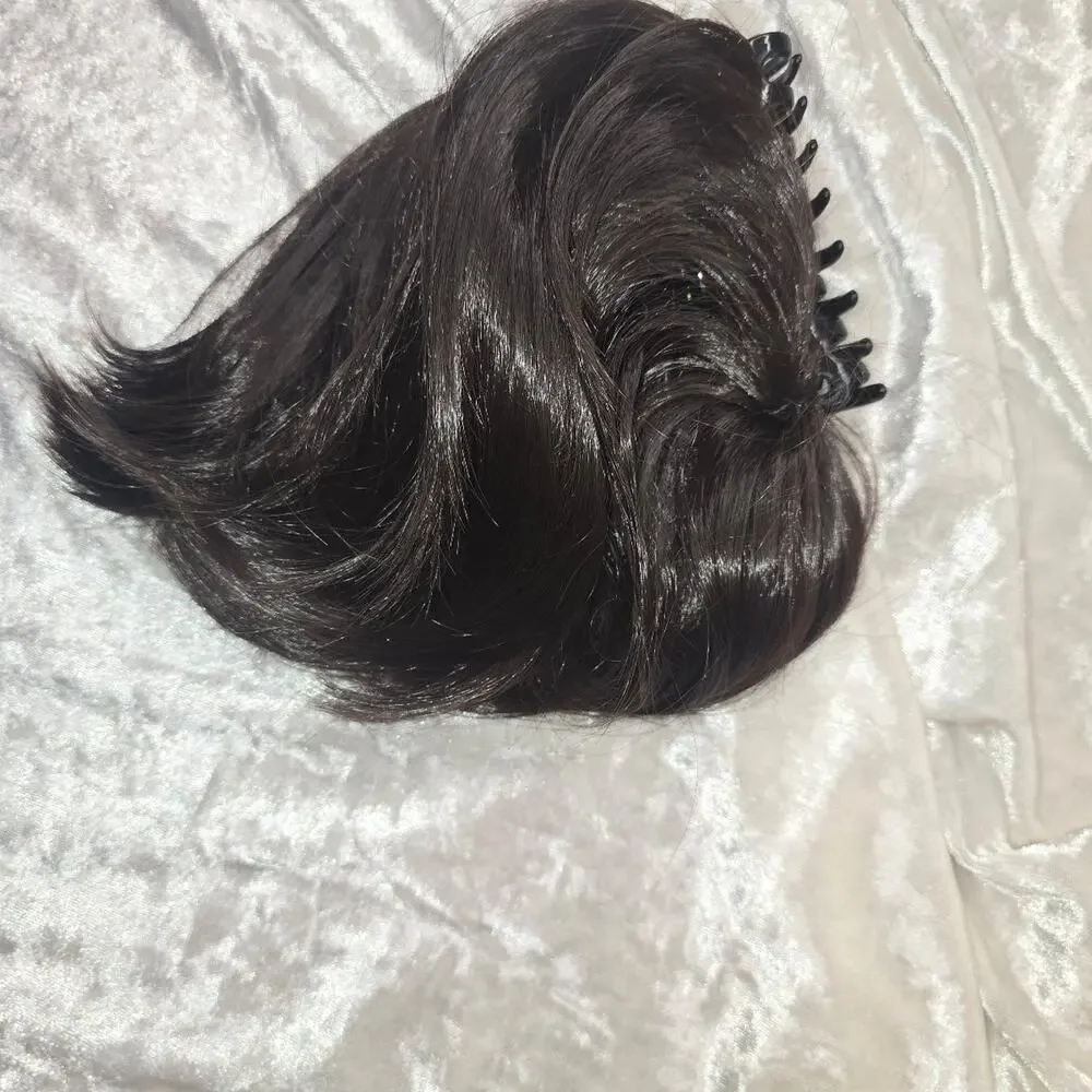 Short brown clip in extensions with wires hidden to add body to your bun!